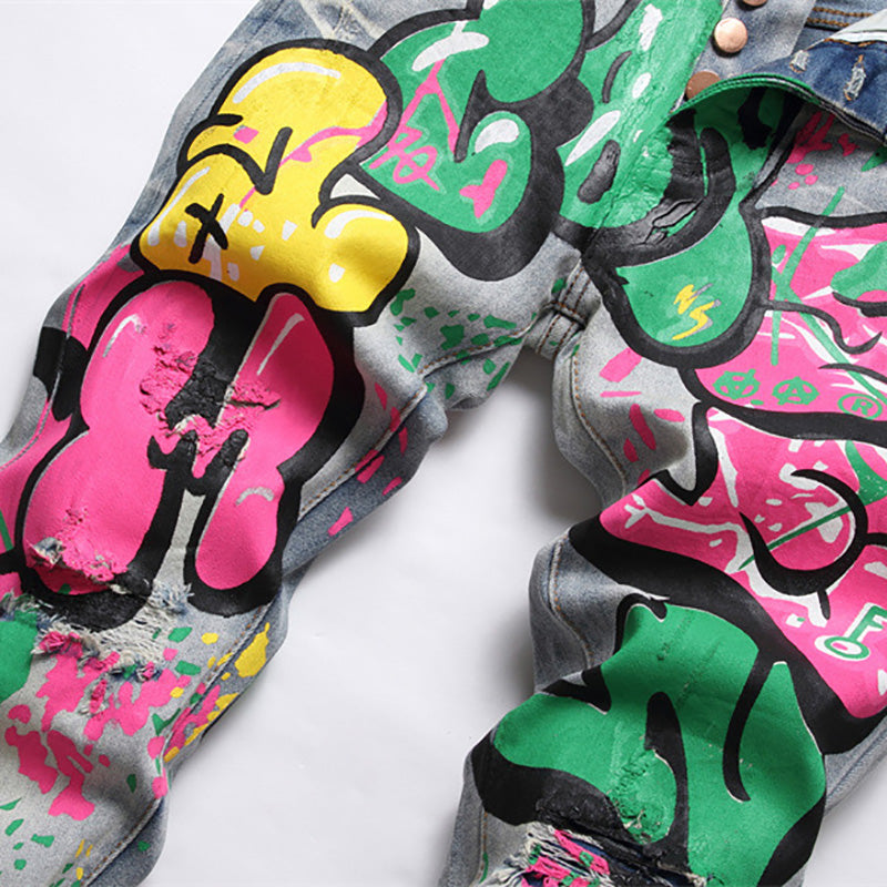Colored Doodle Painted Denim Jeans