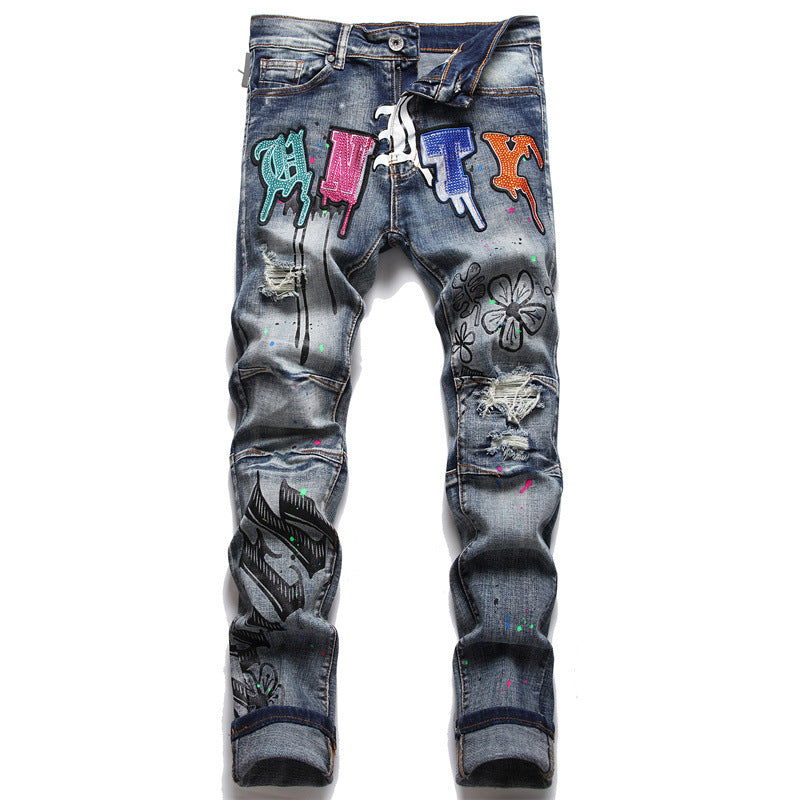 Rivets Bold Letter Slim Fit Jeans