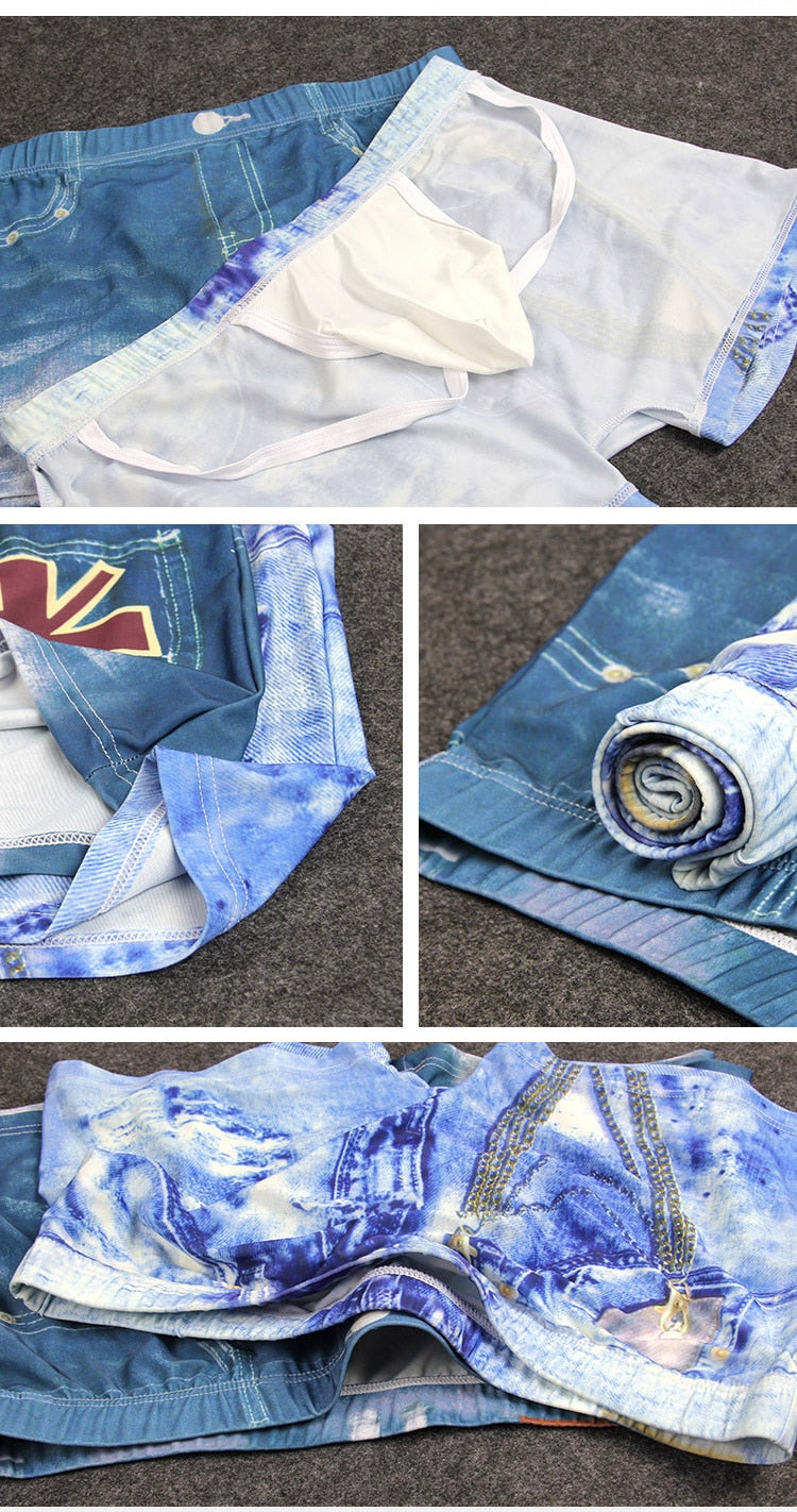 Printed 3D Denim Boxer Underwear