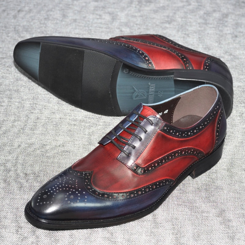 Double Color Derby Formal Pointed Toe Style Men Shoes