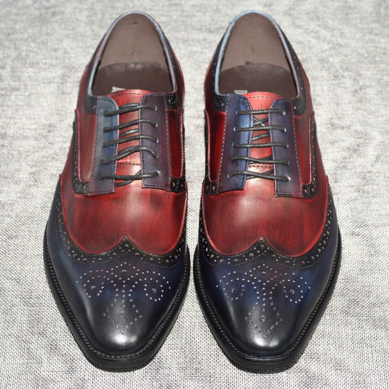 Double Color Derby Formal Pointed Toe Style Men Shoes