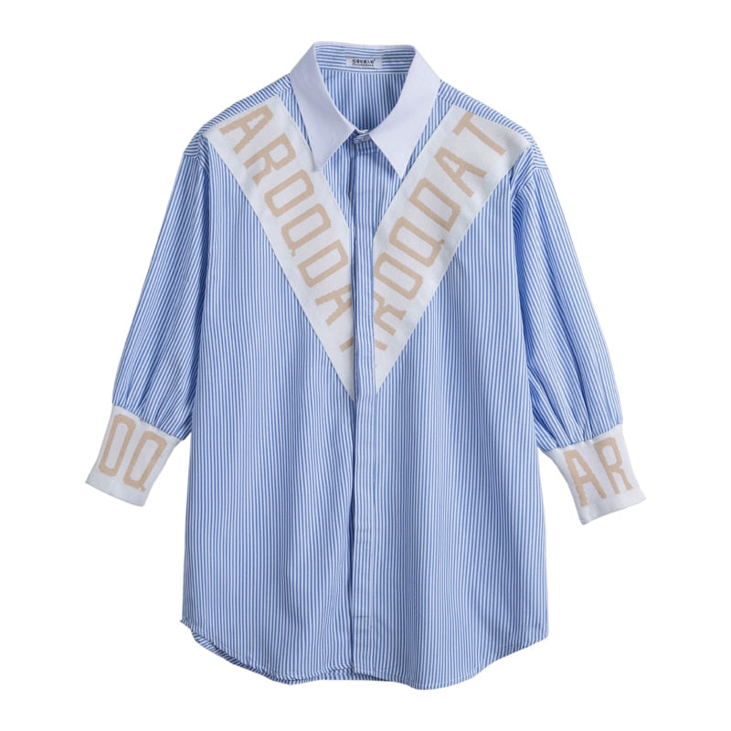 Blue Striped Casual Three Quarter Sleeve Men Shirts
