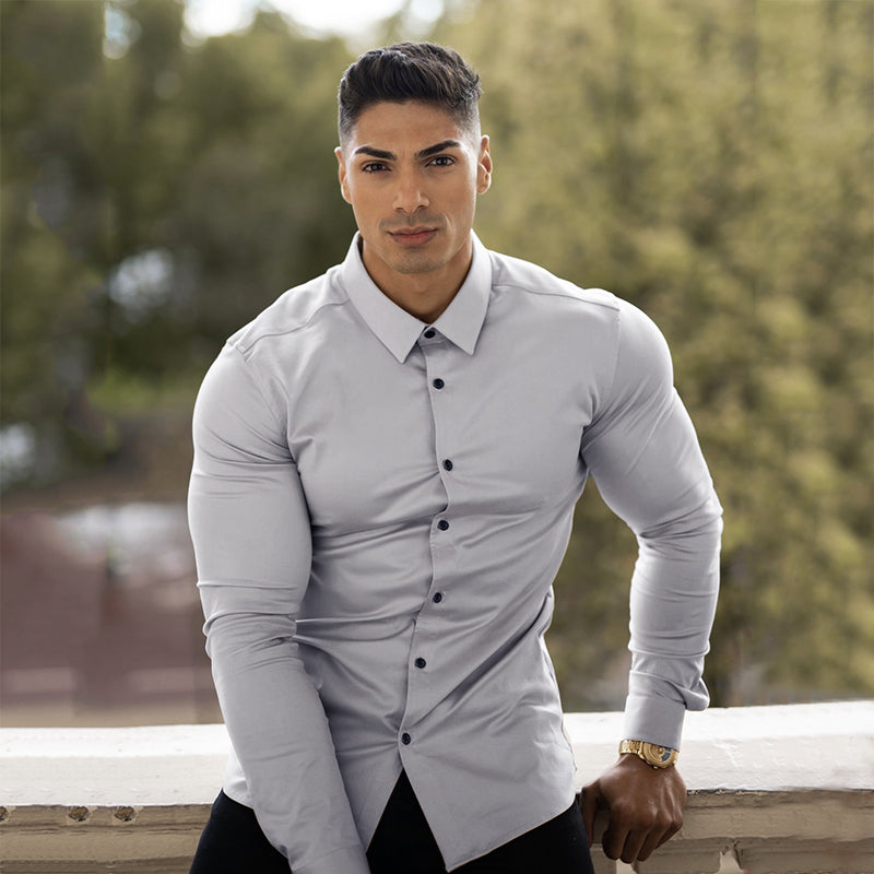 Muscular Solid Fit Casual Long Sleeve Shirt