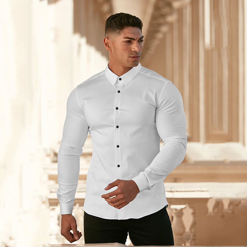 Muscular Solid Fit Casual Long Sleeve Shirt