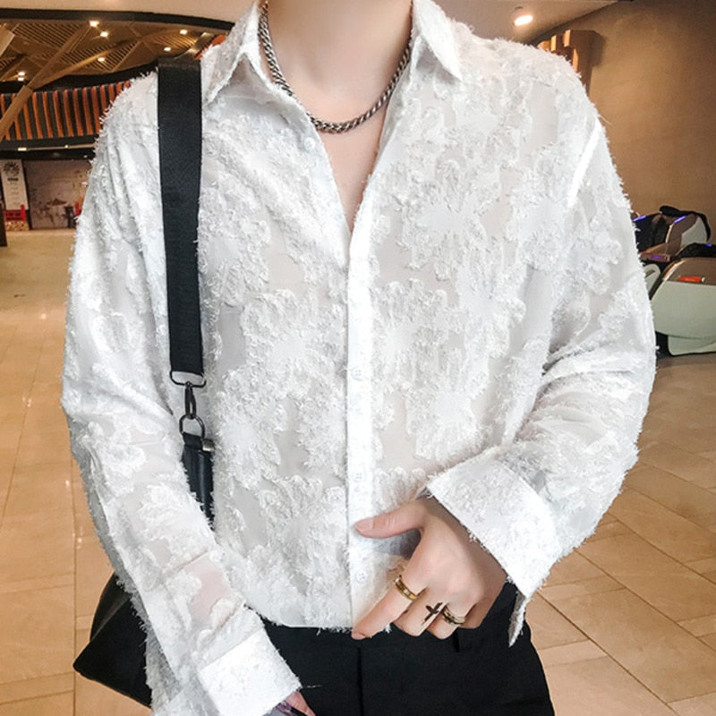 Retro Mesh Casual Long Sleeve Shirt