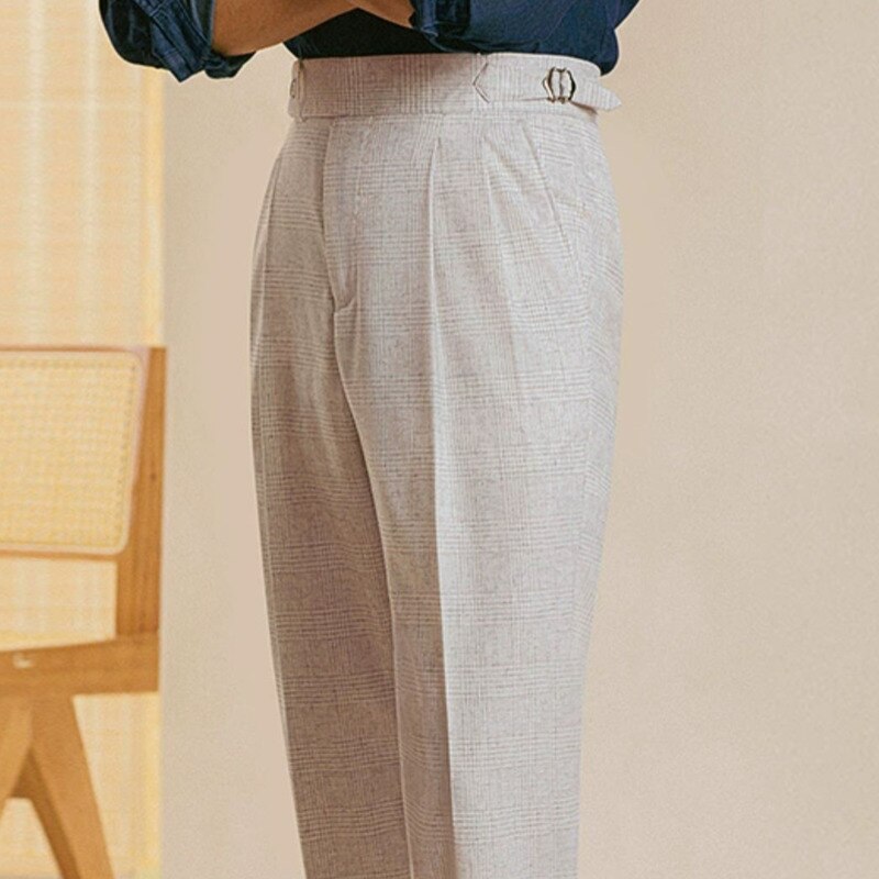 High Waist Plaid Pattern Trousers