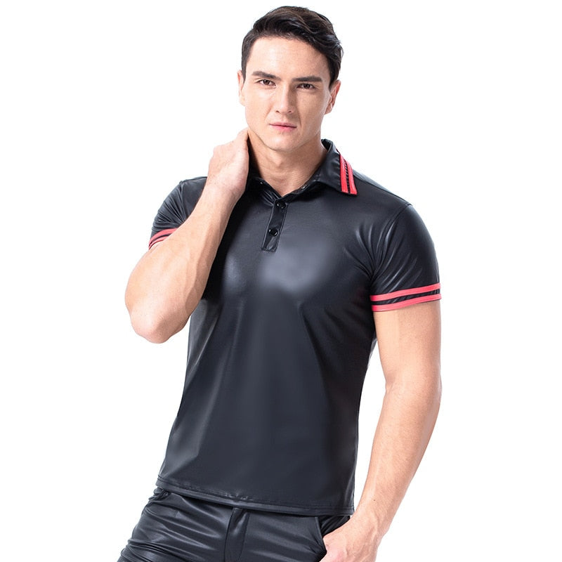Black with Red Stripes Sexy Slim Fit Style Men Polo Shirts