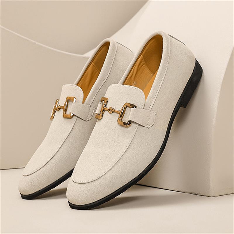 Faux Suede Metal Appliques Loafers Shoes