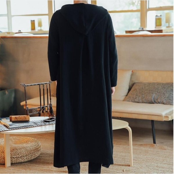 Hooded Harajuku Style Men Long Trench Coat Cardigan Jacket