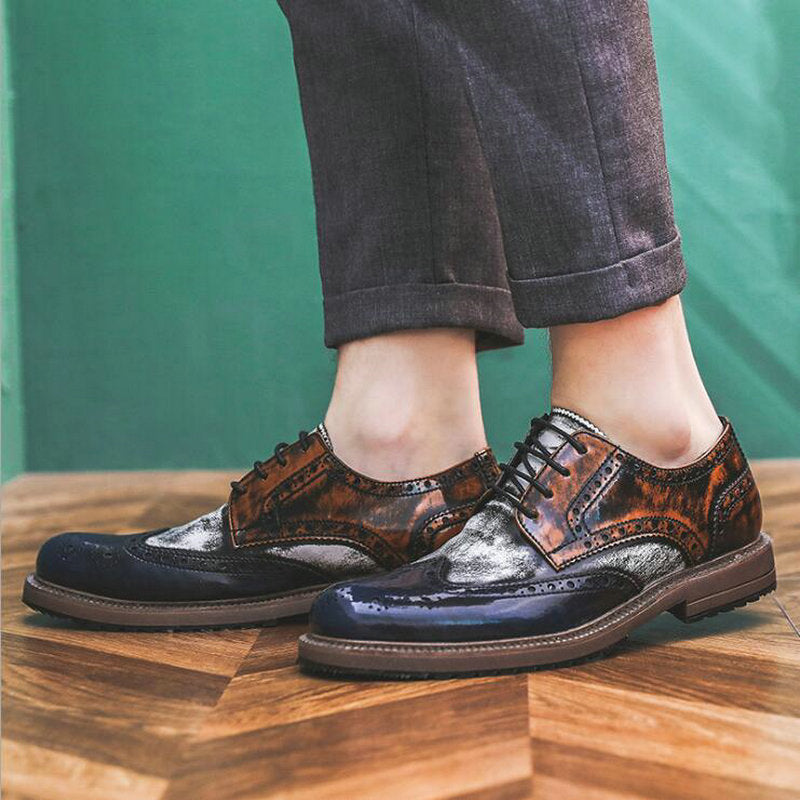 Men Mixed Colors Leather Shoes Lace Up