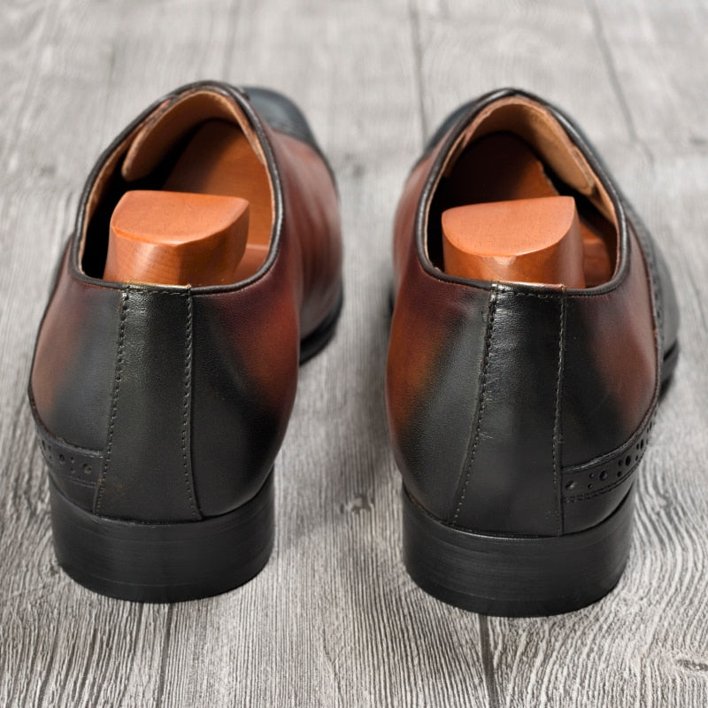 Men Brown Blue Double Color Formal Leather Shoes