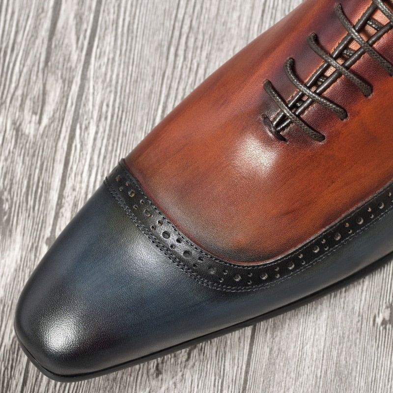 Men Brown Blue Double Color Formal Leather Shoes