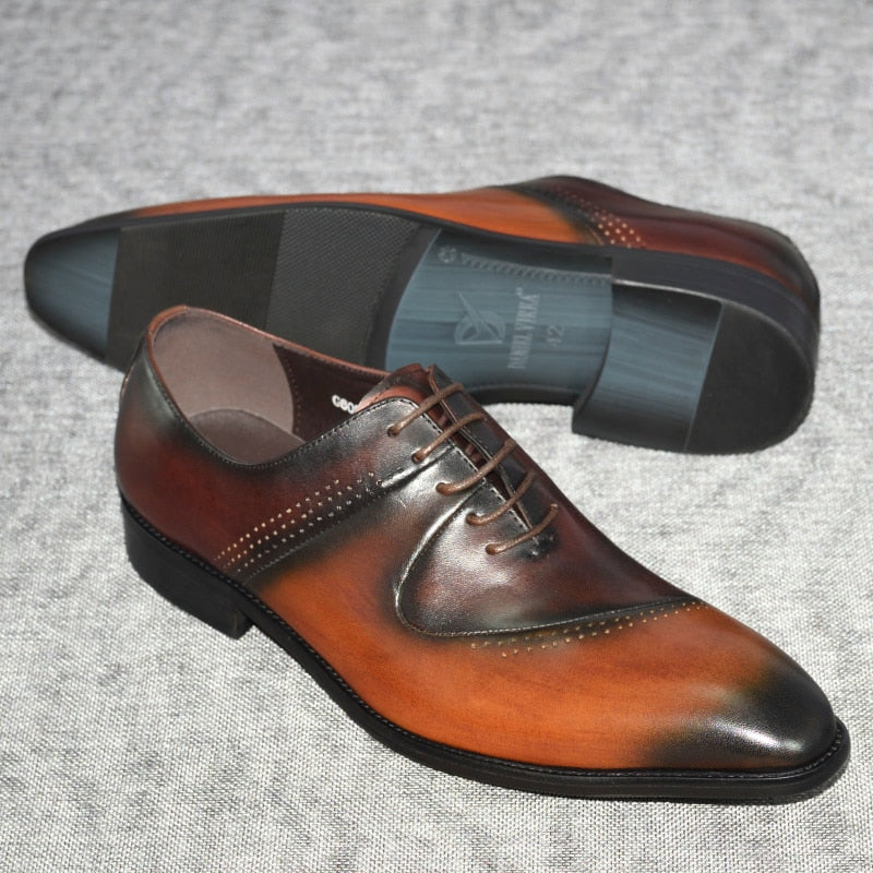 Pointed Toe Curve Design Mix Color Men Leather Shoes