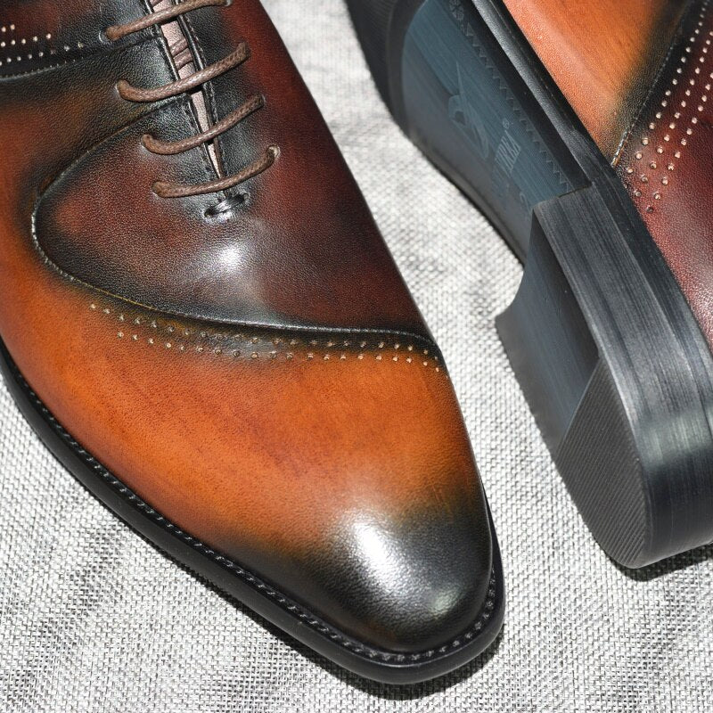Pointed Toe Curve Design Mix Color Men Leather Shoes