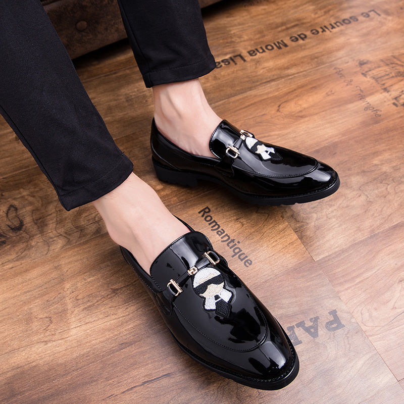 Owl and Lafayette Patch Embroidery Patent Leather Men Shoes