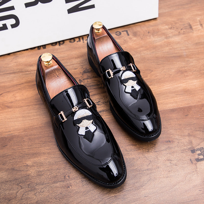 Owl and Lafayette Patch Embroidery Patent Leather Men Shoes