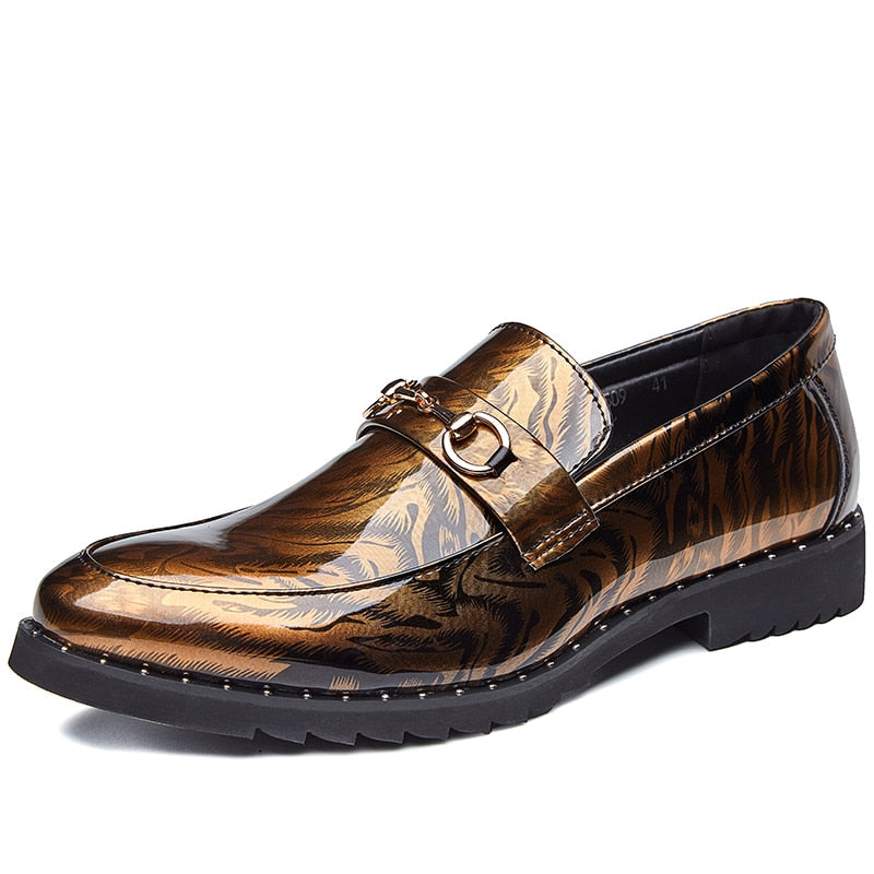 Patent Leather Thick Bottom Slip On Pointed Toe Style Men Shoes