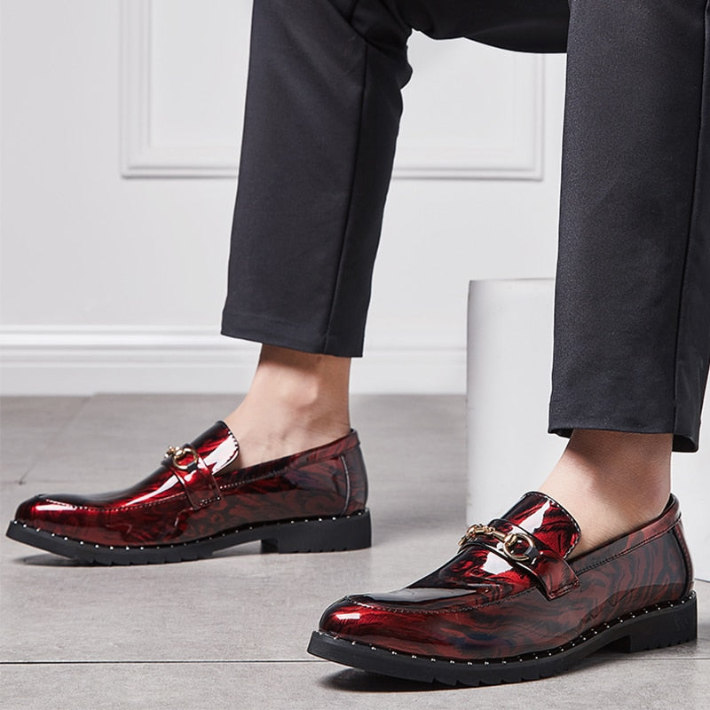 Patent Leather Thick Bottom Slip On Pointed Toe Style Men Shoes