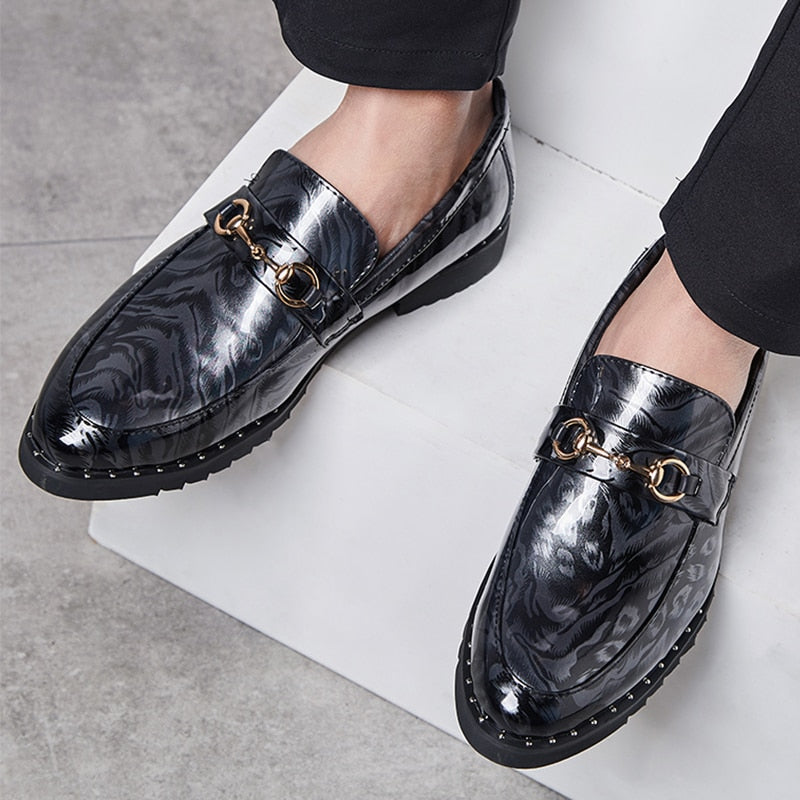 Patent Leather Thick Bottom Slip On Pointed Toe Style Men Shoes