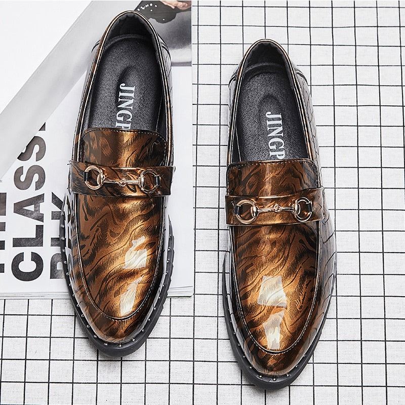 Patent Leather Thick Bottom Slip On Pointed Toe Style Men Shoes