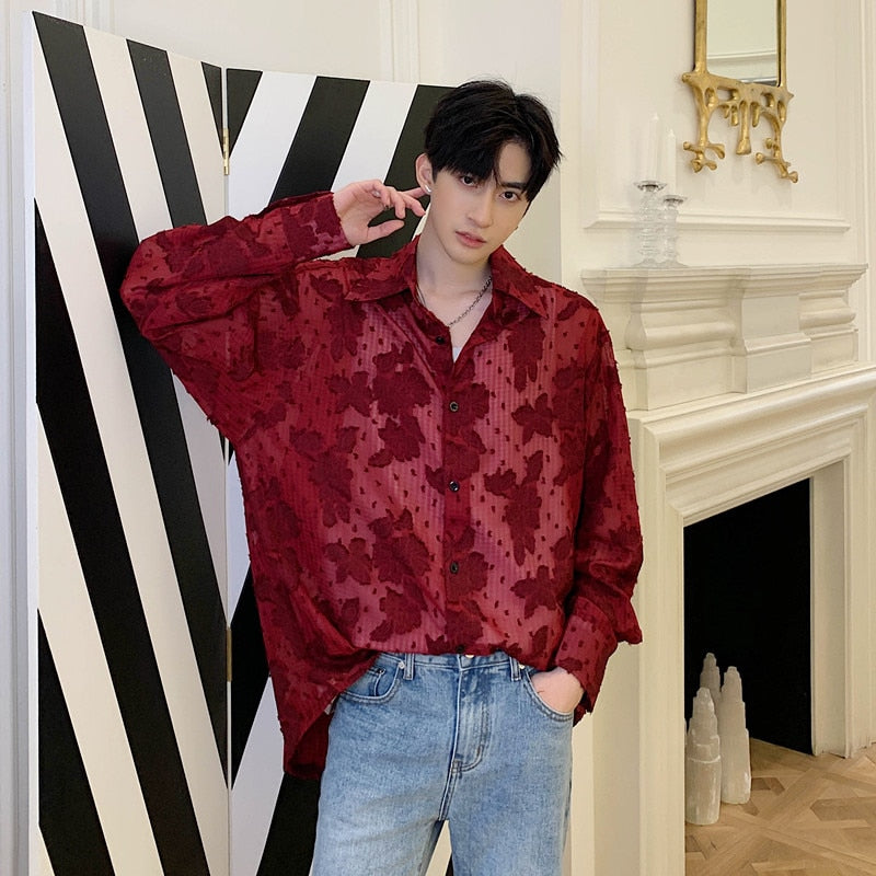 Semi Sheer Men Laser Cut Jacquard Shirt