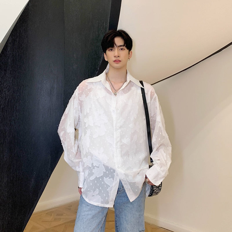 Semi Sheer Men Laser Cut Jacquard Shirt