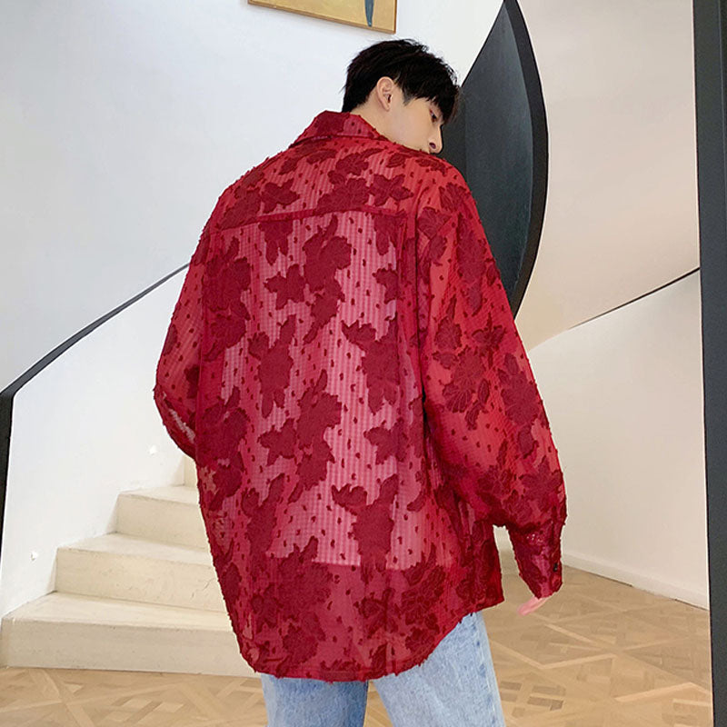 Semi Sheer Men Laser Cut Jacquard Shirt