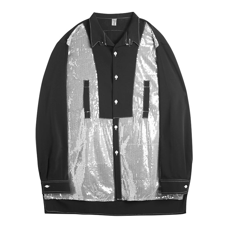 Sequined Chiffon Long Sleeve Style Men Casual Shirt