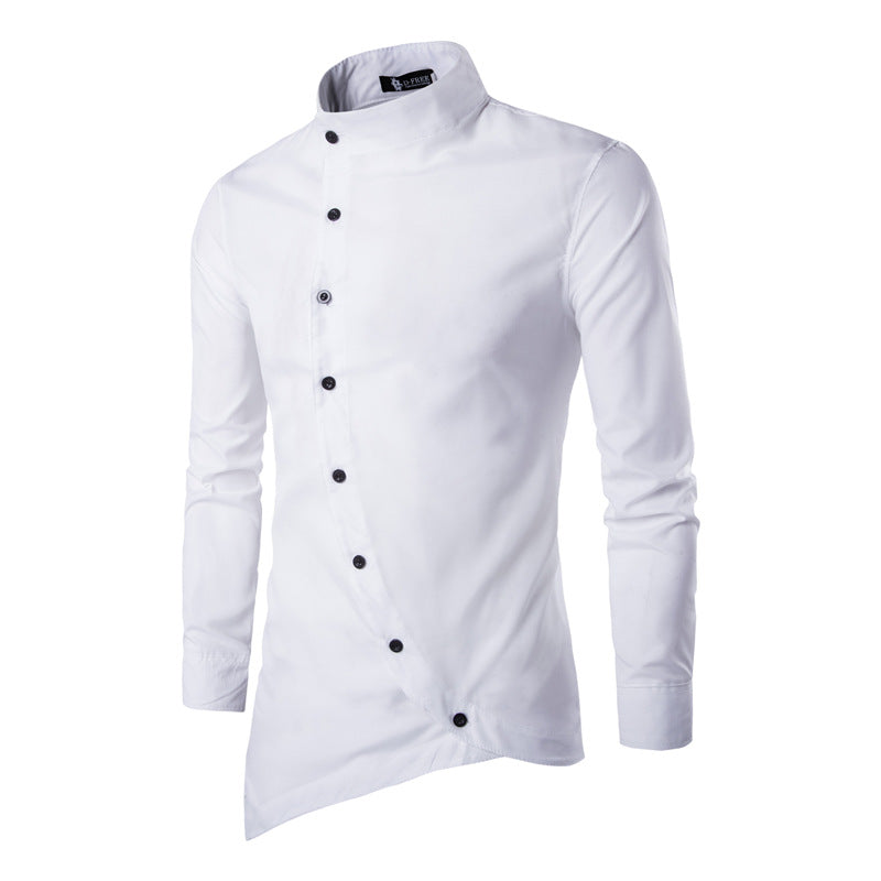 Solid Oblique Button Closure Shirt