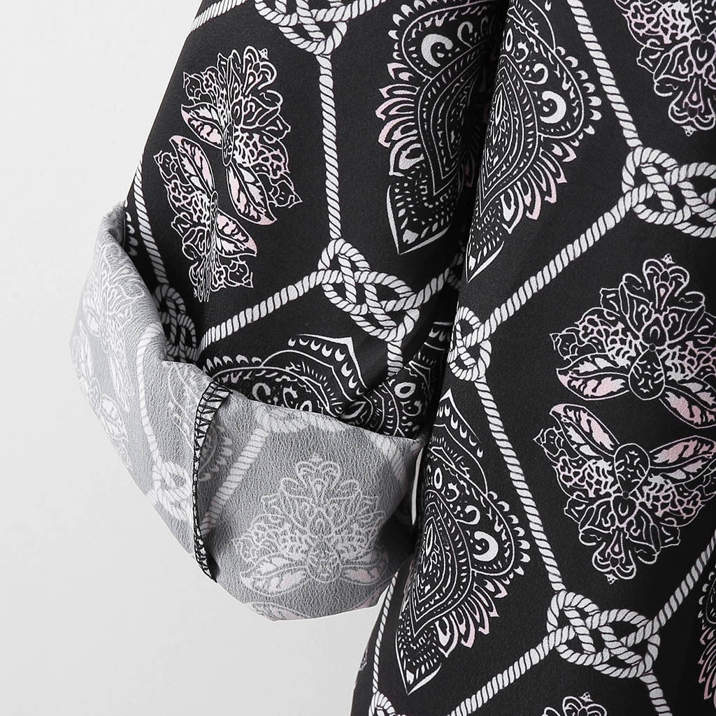 Loose Casual Top Long Sleeve Wild Print Men Shirts