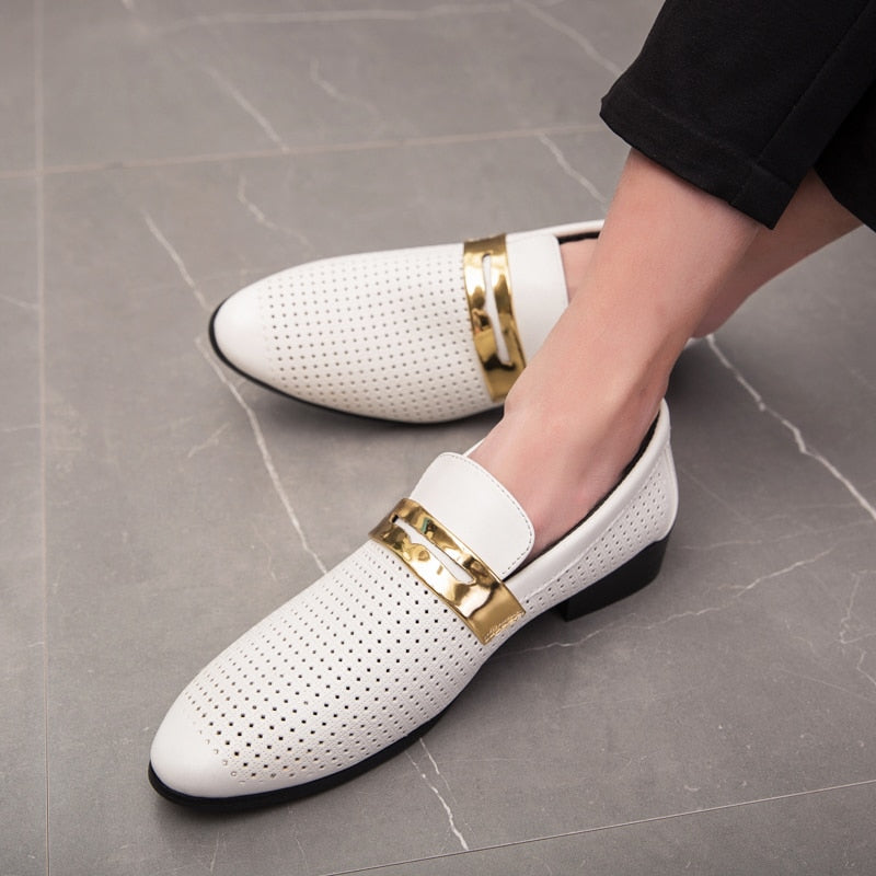 Breathable Perforated Metal Plate Men Slip-on Shoes