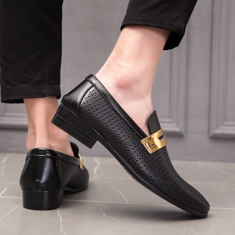 Breathable Perforated Metal Plate Men Slip-on Shoes