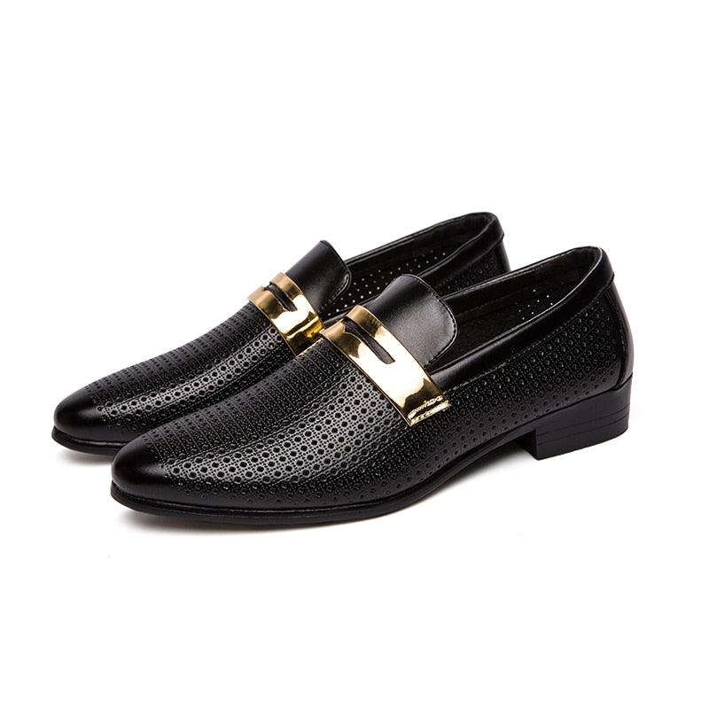 Breathable Perforated Metal Plate Men Slip-on Shoes