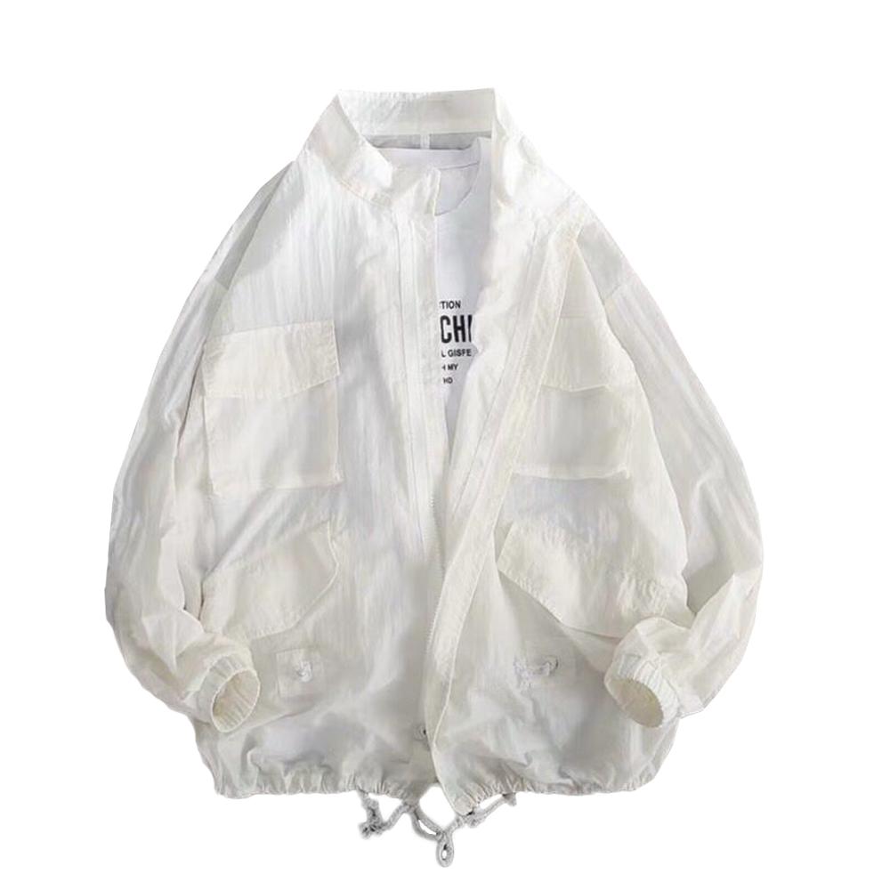 Cargo Pockets Men Thin Drawstring Bottom Jacket