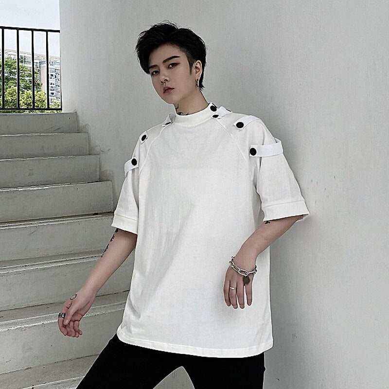 Multi-Buttons Solid Short Sleeve T-Shirt