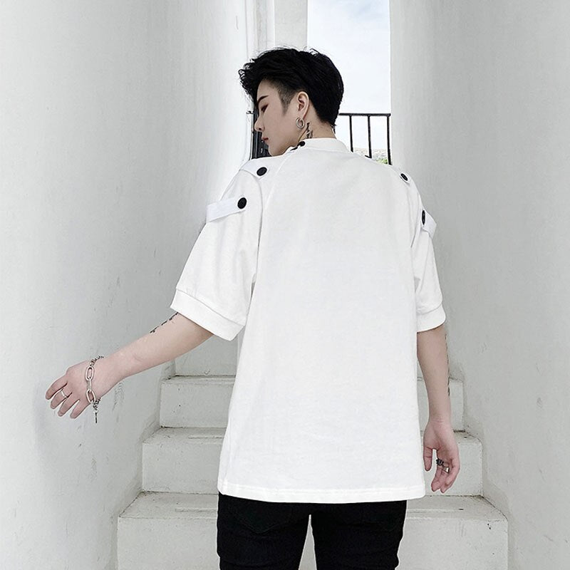 Multi-Buttons Solid Short Sleeve T-Shirt
