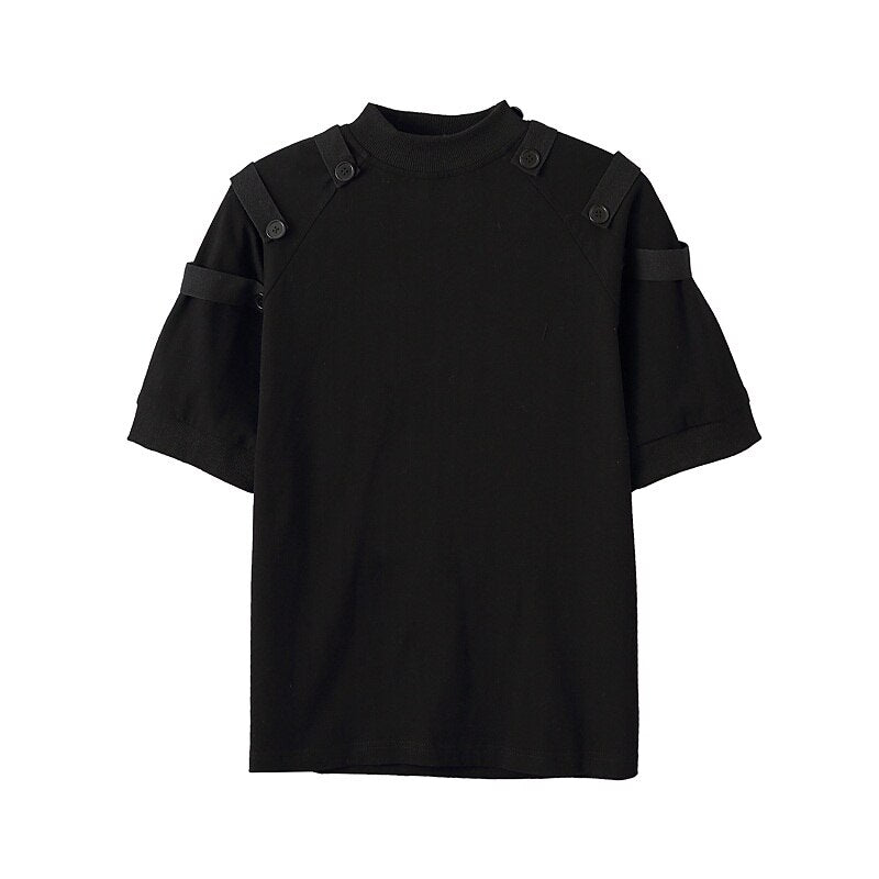 Multi-Buttons Solid Short Sleeve T-Shirt