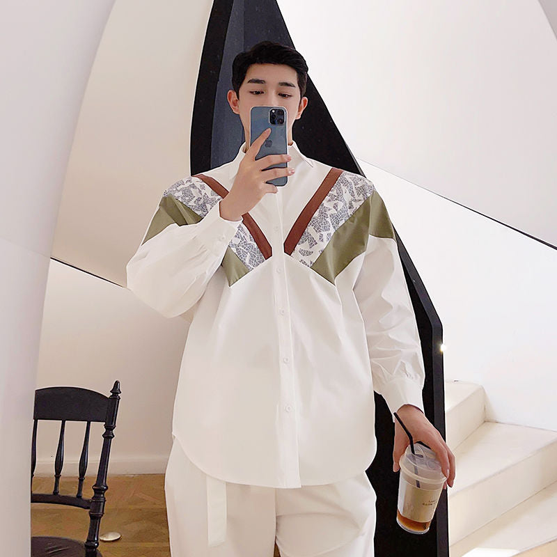 Multicolor Solid and Blue Geometric Printed Shirt