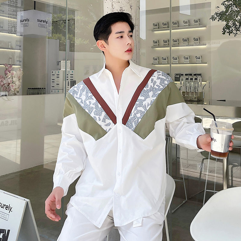 Multicolor Solid and Blue Geometric Printed Shirt