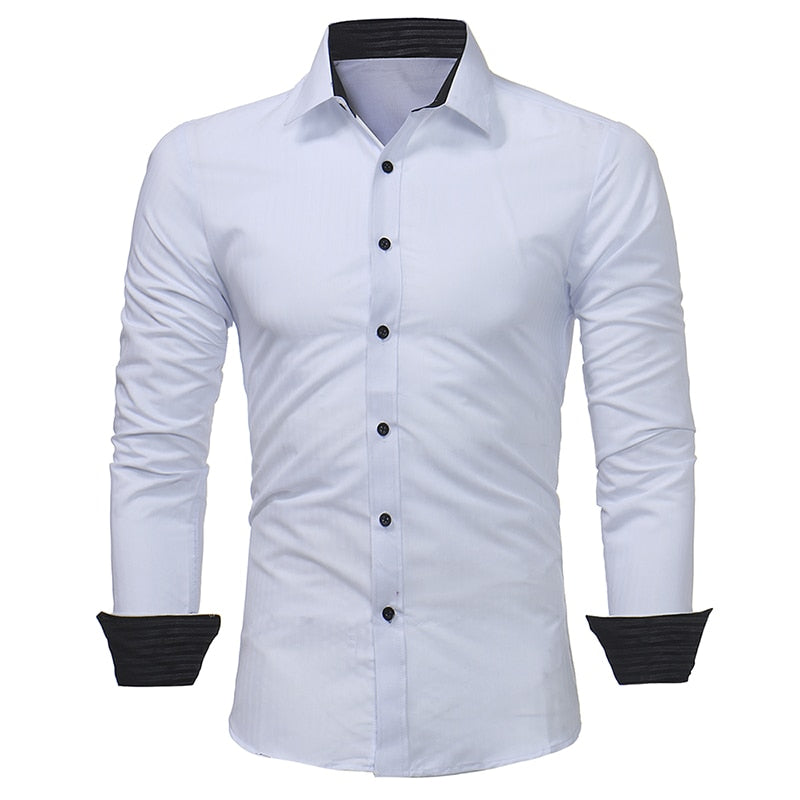 Striped Men Slim Fit Long Sleeves Dress Shirt