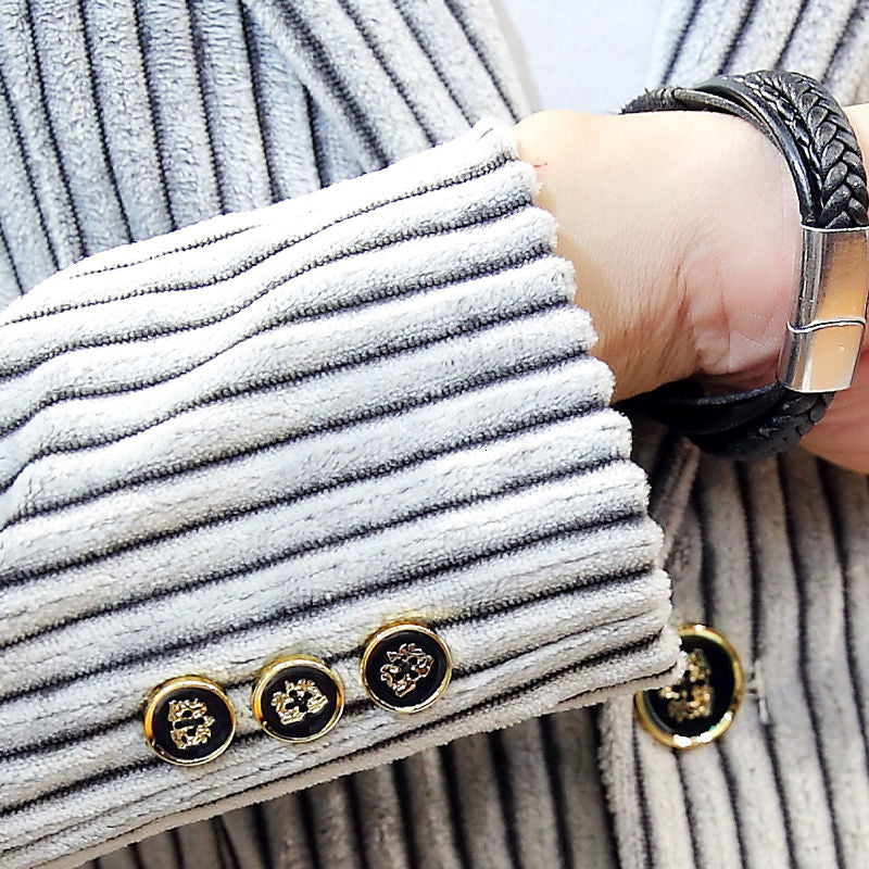 Vertical Stripe Style Double Button Coat Blazer