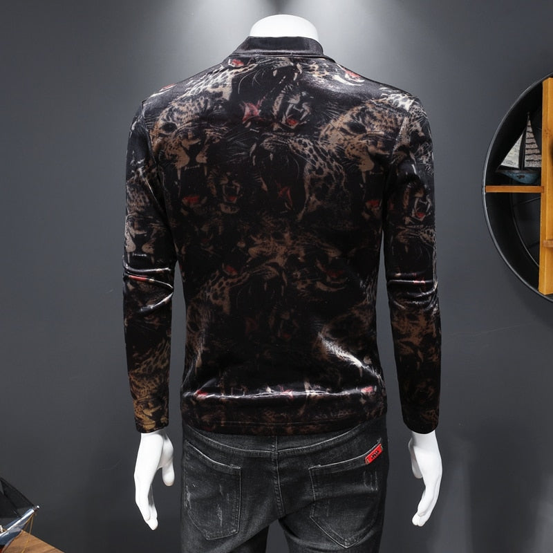 Leopard Printed Velvet Long Sleeve Sweatshirt