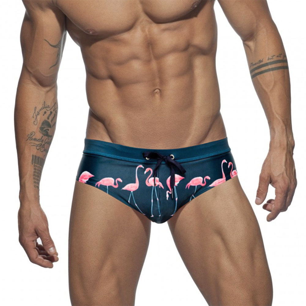 Monochrome Leaf Pattern Swimming Trunks