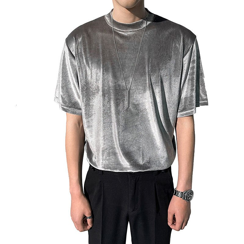 Short-Sleeve Plain Color Luxury Velvet T-Shirt