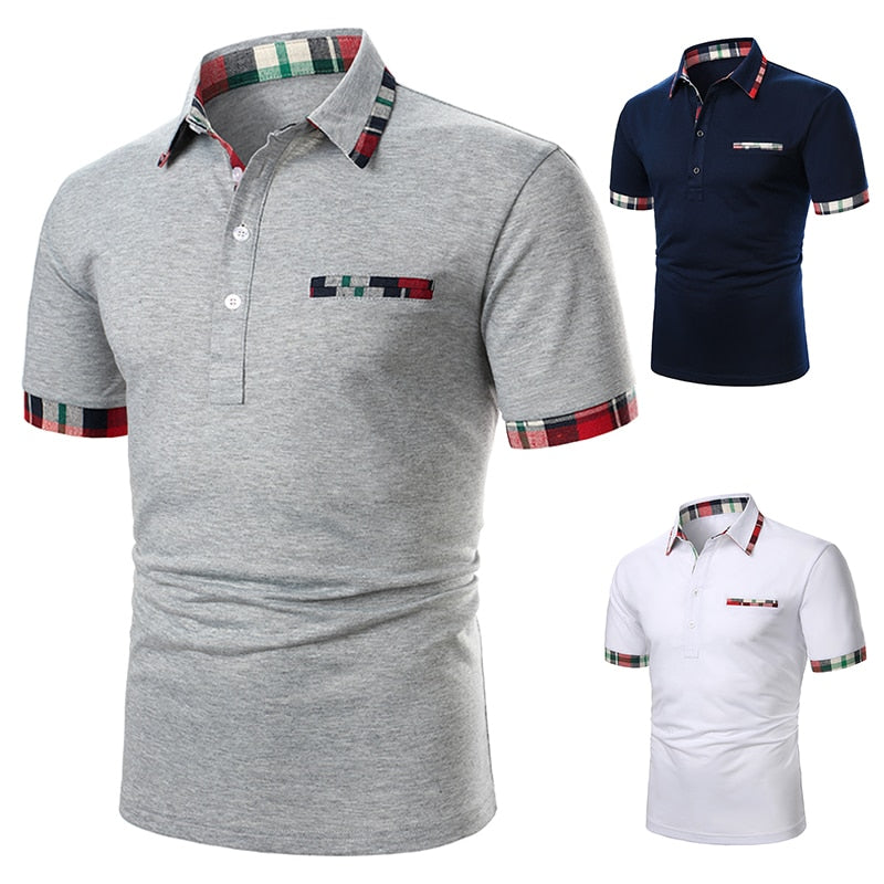 Solid Plaid Border Style Polo Shirt