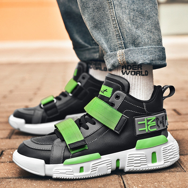 Casual Black White Green Strap Lace Men Sneakers