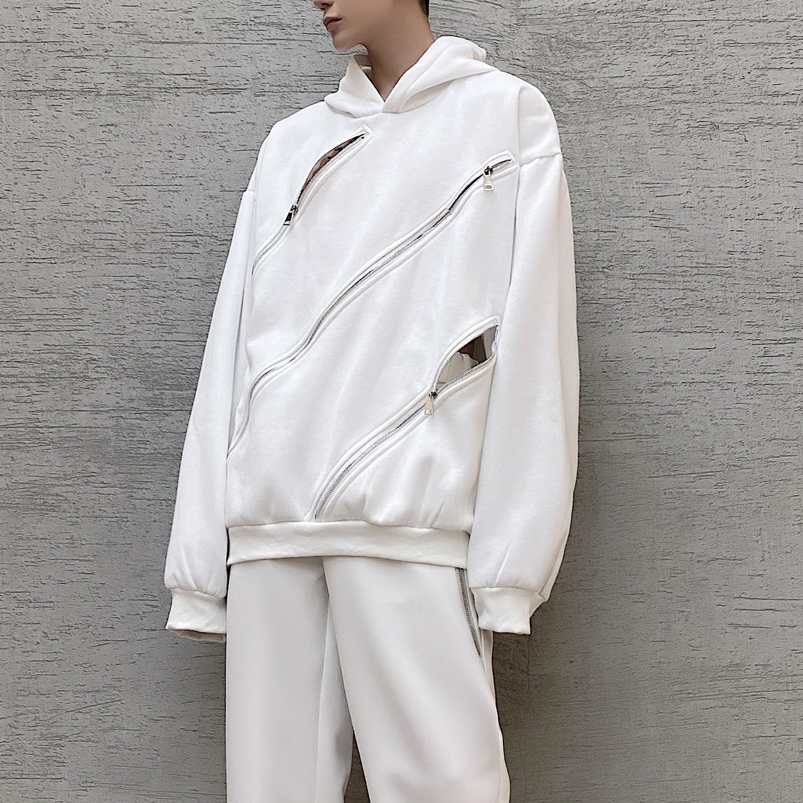 Triple Diagonal Zipper Style Pullover Hoodies