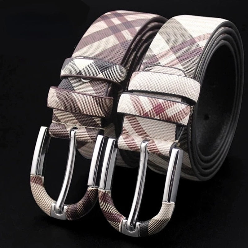 Plaid Pin Buckle Leather Belts