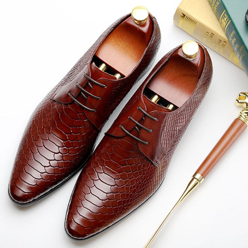 Shine Snake Pattern Pointed Toe Formal Style Men Shoes