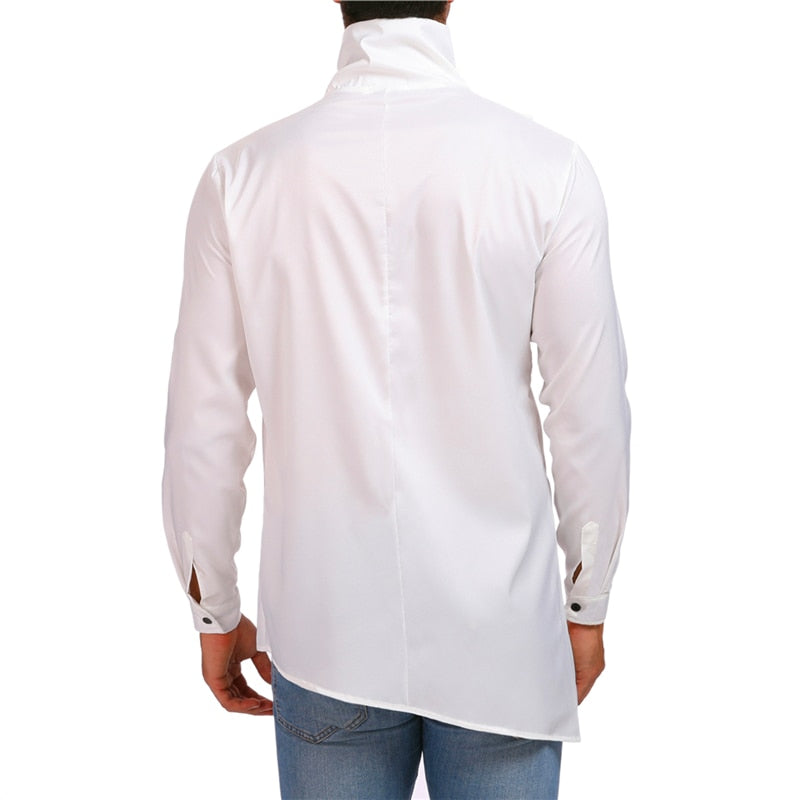 Askew Button High Neck Design Men Long Sleeves Shirt - FanFreakz